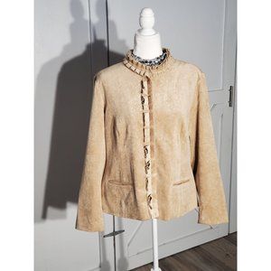 CHICO'S TRAVELERS BLAZER COLOR BEIGE LONG SLEEVE POLY/NYLON/SPA SIZE 2 (L)